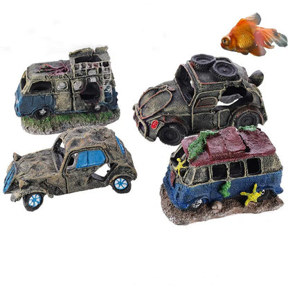 Aquarium Decorative Ornaments, Resin Broken Bus