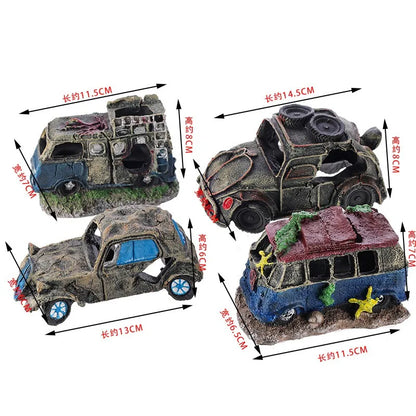 Aquarium Decorative Ornaments, Resin Broken Bus
