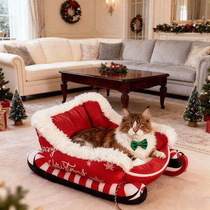 Christmas Sleigh Bed  Non-Slip Base Cat/Dog Nest for Winter