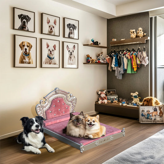 Luxury Pet Bed with Headboard, Washable Dutch Velvet Cover, Dog and Cat Bed