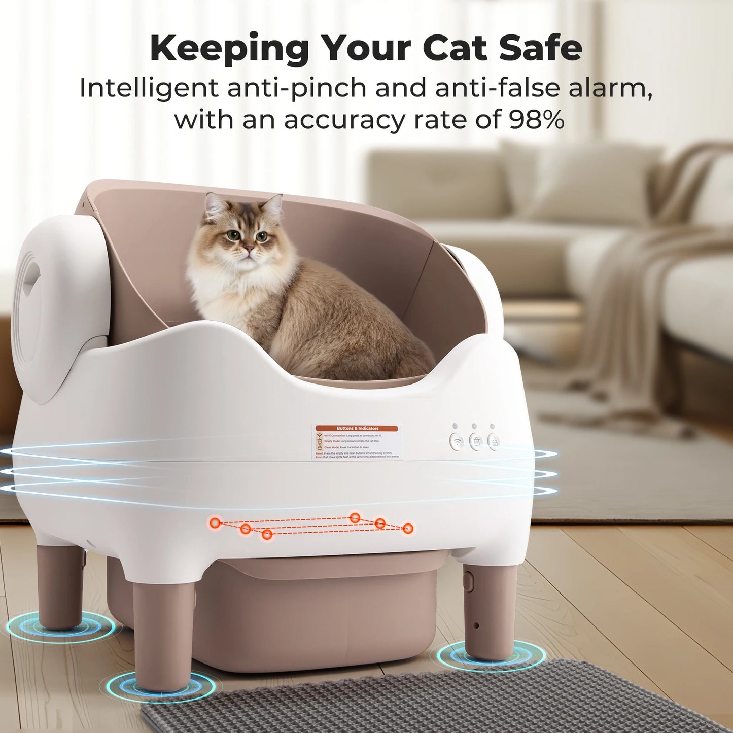 Automatic Cat Litter Box with APP Control, Odor-Free  Large Waste Bin, Open-Top for Multi Cats