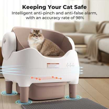 Automatic Cat Litter Box with APP Control, Odor-Free  Large Waste Bin, Open-Top for Multi Cats