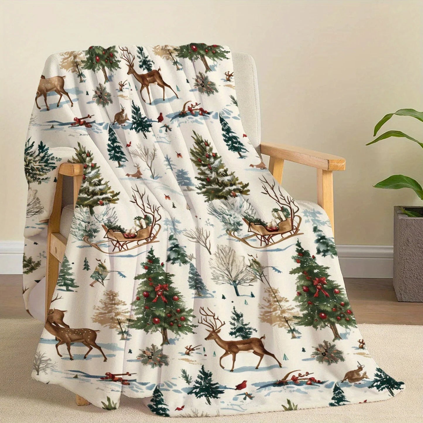 Cozy Christmas-Themed Flannel Throw Blanket