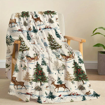 Cozy Christmas-Themed Flannel Throw Blanket
