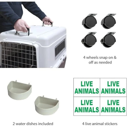 XXX-Large Airline Approved Plastic Dog Crate, Rolling Kennel with Wire Door