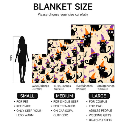 Halloween-themed Black Cat Purple Hat flannel blanket