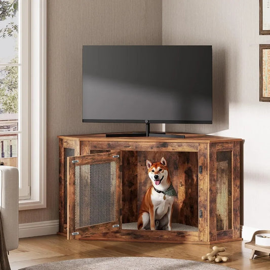 Wooden Corner Dog Kennel End Table