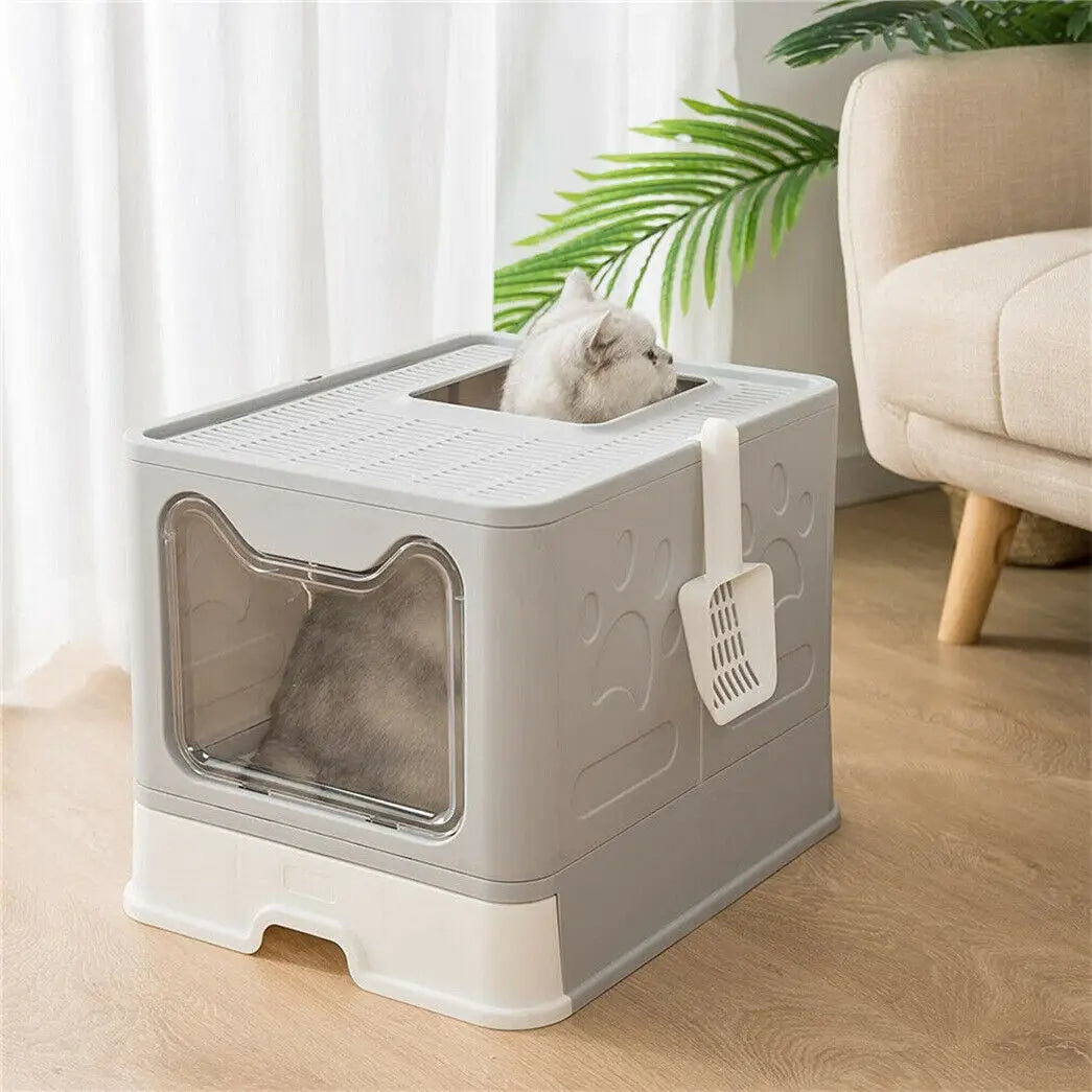Front Entry Top Exit Cat Litter Box with Scoop and Drawer