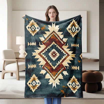 Geometric pattern, Navy Blue Flannel Blanket, soft, all-season use
