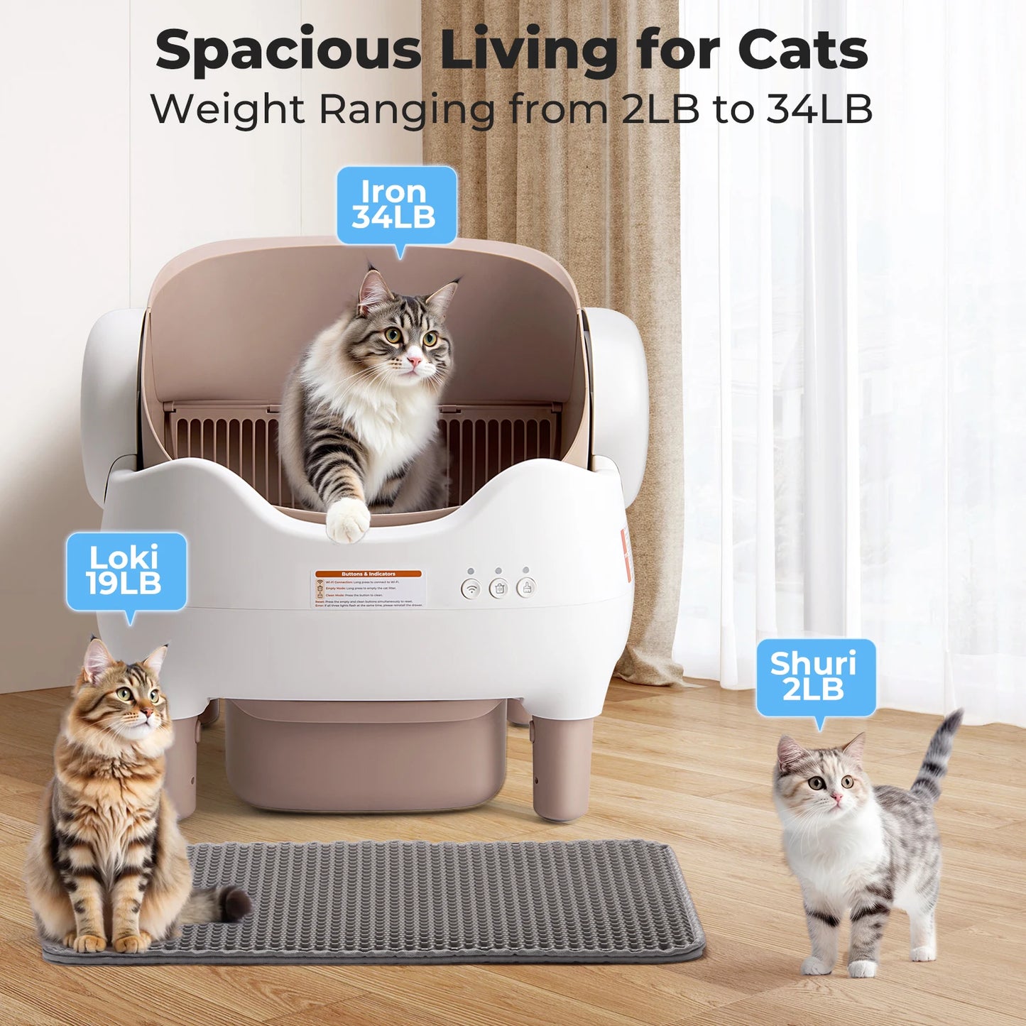 Automatic Cat Litter Box with APP Control, Odor-Free  Large Waste Bin, Open-Top for Multi Cats