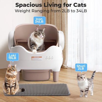 Automatic Cat Litter Box with APP Control, Odor-Free  Large Waste Bin, Open-Top for Multi Cats