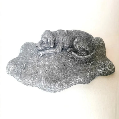 Pet Memorial Rock Sculpture with Cute Dog Bed Design