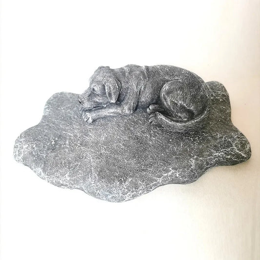 Pet Memorial Rock Sculpture with Cute Dog Bed Design