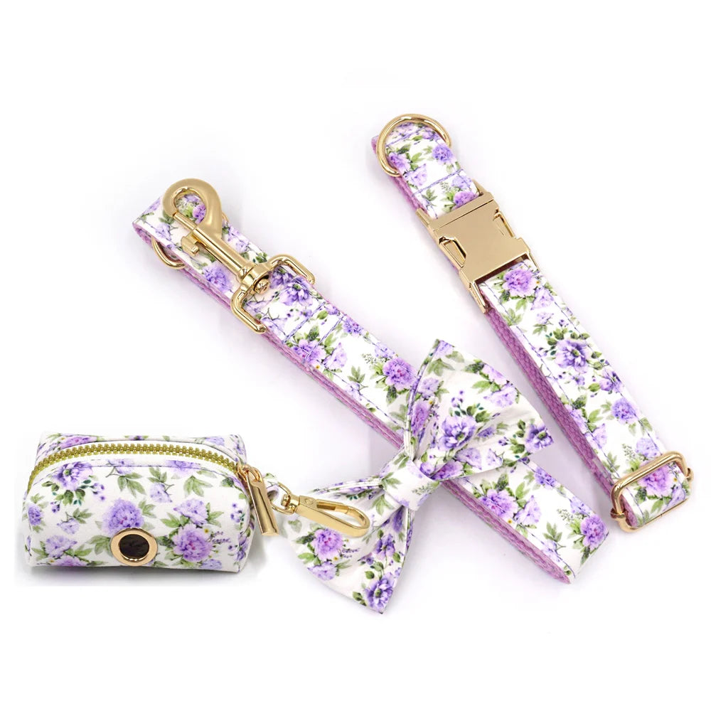 Custom Name Engraved Peony Floral Collars for Dogs & Cats
