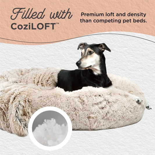 Calming Orthopedic Support Donut Cuddler Pet Bed with Throw Blanket