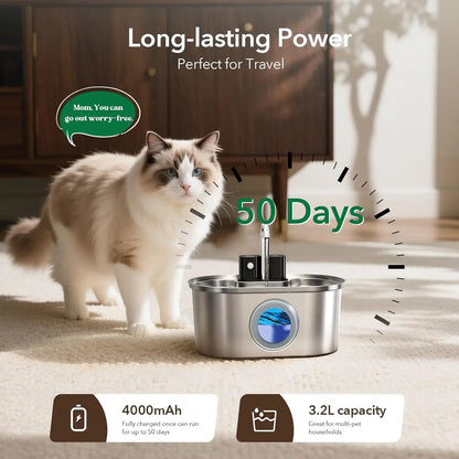 3.2L Stainless Steel Wireless Water Fountain Motion Sensor Silent
