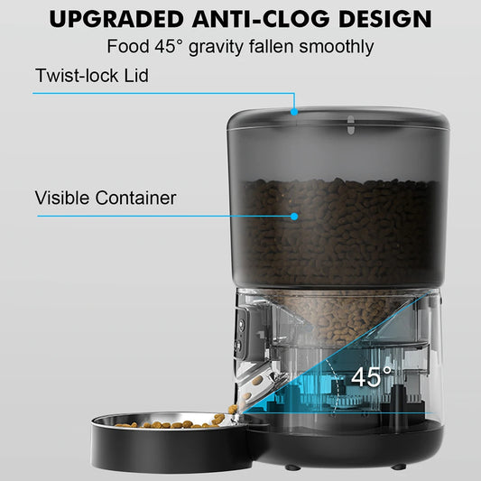 4L Automatic Smart Pet Feeder for multiple pets with stainless steel bowl