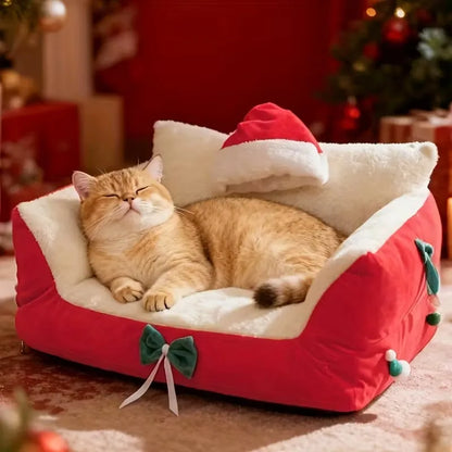 Plush Christmas Cat/Dog Cozy Sofa Bed