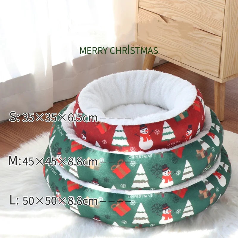 Soft Round Christmas Fleece Sleeping Bed