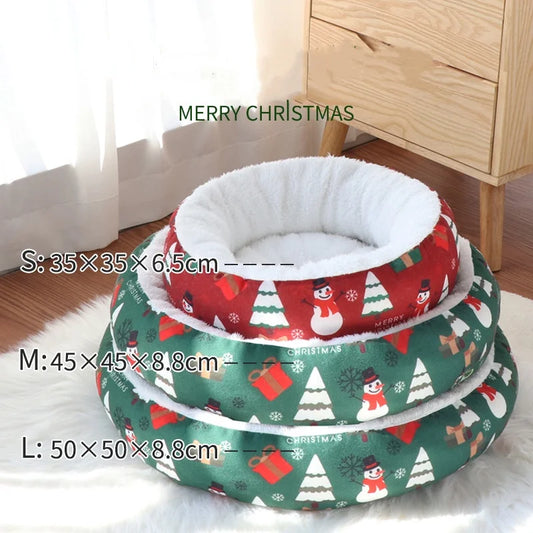 Soft Round Christmas Fleece Sleeping Bed