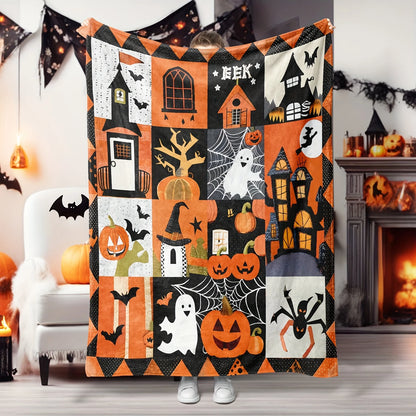Flannel Halloween Throw Blanket Seasonal Autumn Theme