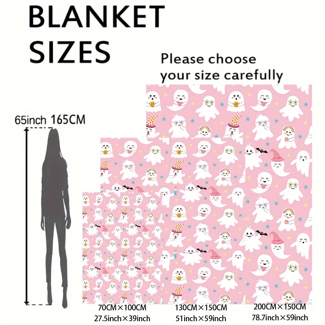 Halloween Throw Blanket - Pastel Pink Background with Cute Ghosts