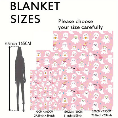 Halloween Throw Blanket - Pastel Pink Background with Cute Ghosts