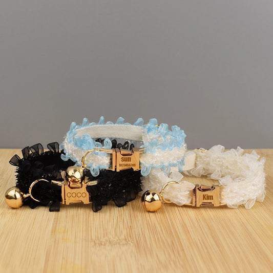 Lace Pet Collar Personalized Customized Name for Cats and Small Dogs
