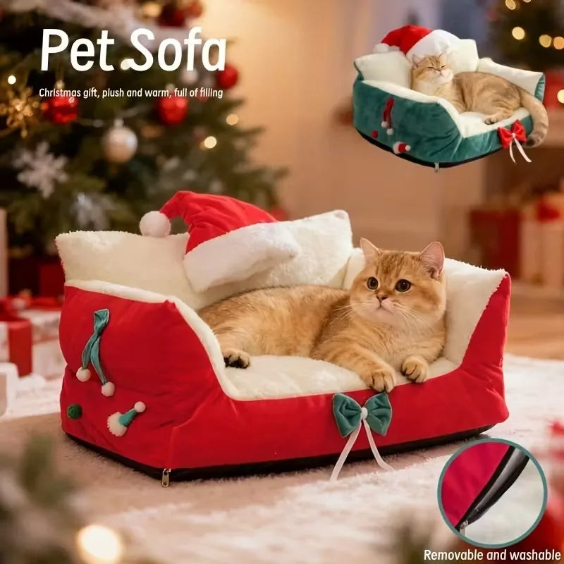 Plush Christmas Cat/Dog Cozy Sofa Bed