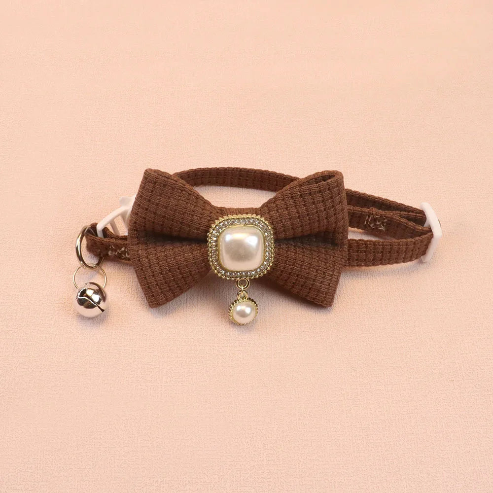 Durable and Adjustable Pet Bow Ties, Dog/Cat Collars, Pearl Vintage Pendant Bows, Cute Accessories