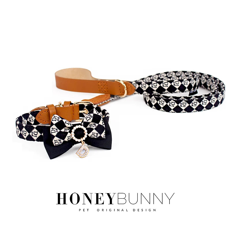 Fashion Bowknot Dog Collar Leash Set Pet Accessories, Adjustable