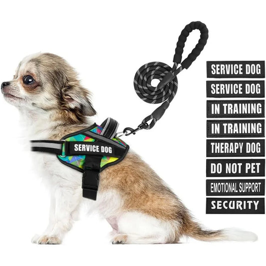 Reflective Service Dog Harness Leash Set 10 Patches