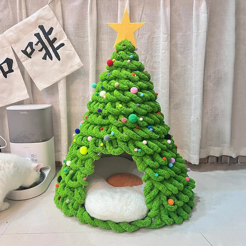 Christmas Tree Cat Bed/Homemade Puppy Nest for Warmth
