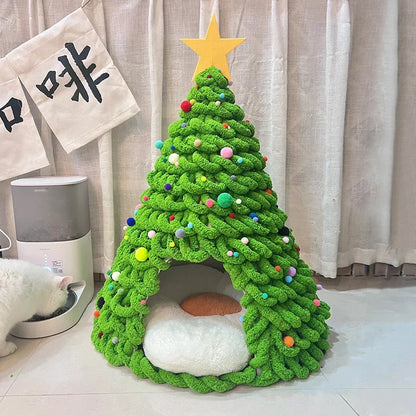 Christmas Tree Cat Bed/Homemade Puppy Nest for Warmth