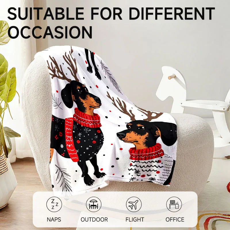 Christmas-themed red and black flannel blanket