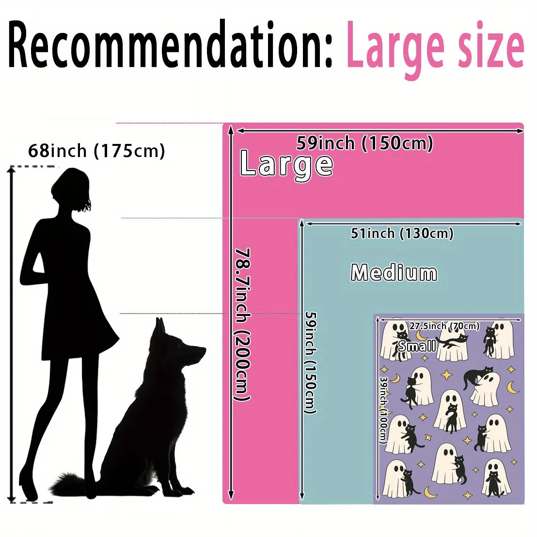 Cute Blanket - Ghosts Holding Black Cats with Stars & Moons Design