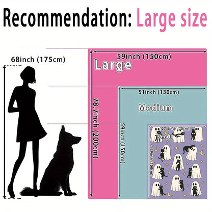 Cute Blanket - Ghosts Holding Black Cats with Stars & Moons Design