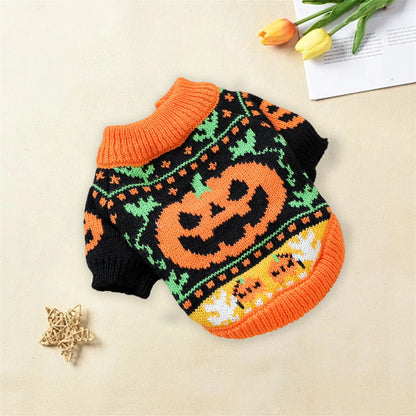 Halloween Costume for Dogs and Cats Pumpkin Knitted Sweater Outfit