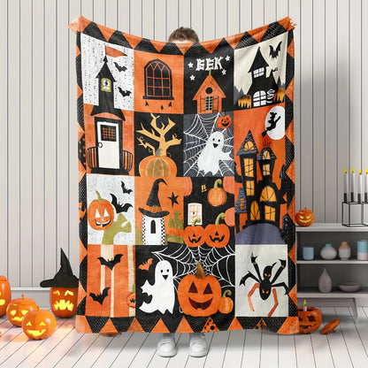 Flannel Halloween Throw Blanket Seasonal Autumn Theme