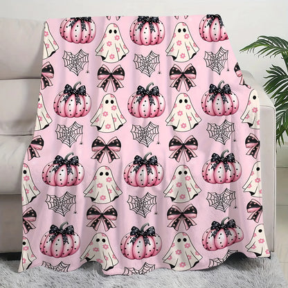 Cozy Pink Halloween Pumpkin Blanket Spooky Pumpkin Spider Web Designs Tear Resistant Machine Washable