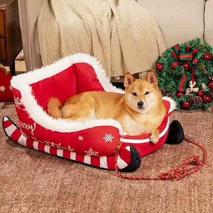 Christmas Sleigh Bed  Non-Slip Base Cat/Dog Nest for Winter