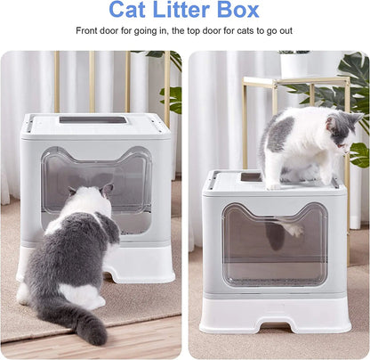Front Entry Top Exit Cat Litter Box with Scoop and Drawer
