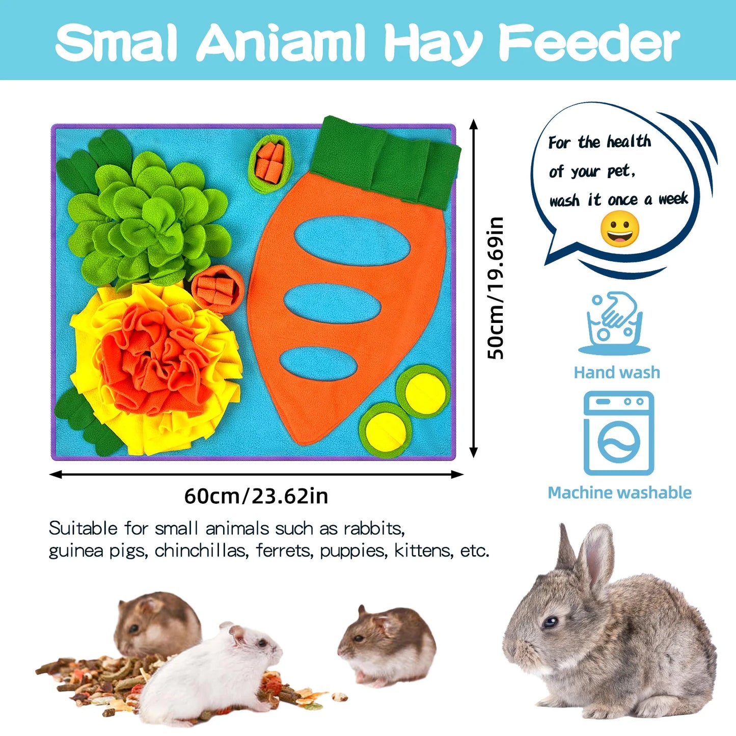 Small Pet Snuffle Mat, Rabbit Foraging Mat, Hamster Scent Training Blanket,