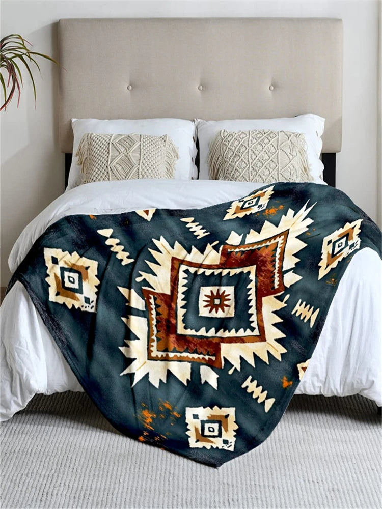 Geometric pattern, Navy Blue Flannel Blanket, soft, all-season use