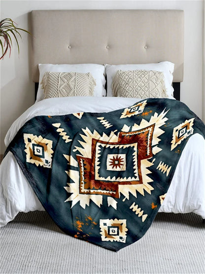Geometric pattern, Navy Blue Flannel Blanket, soft, all-season use