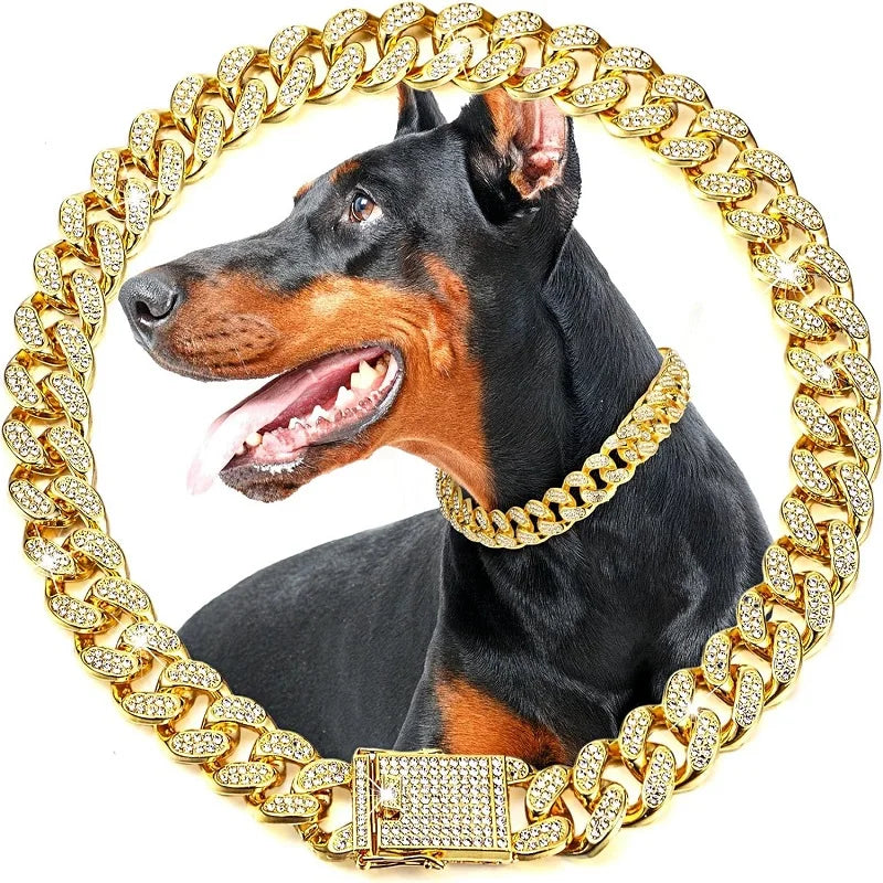 Luxury Gold Metal Dog Chain Collar For Small Medium Large Dogs/Cats