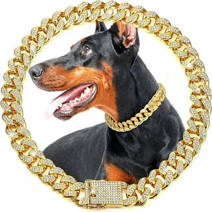 Luxury Gold Metal Dog Chain Collar For Small Medium Large Dogs/Cats