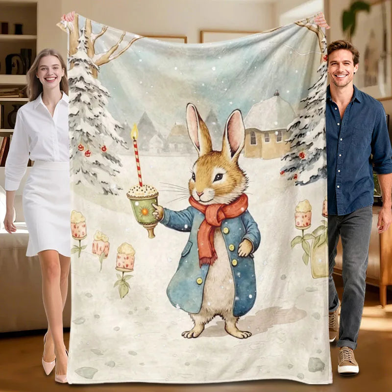 Cartoon rabbit flannel blanket, soft, suitable for sofa, bed, office, all-season use.