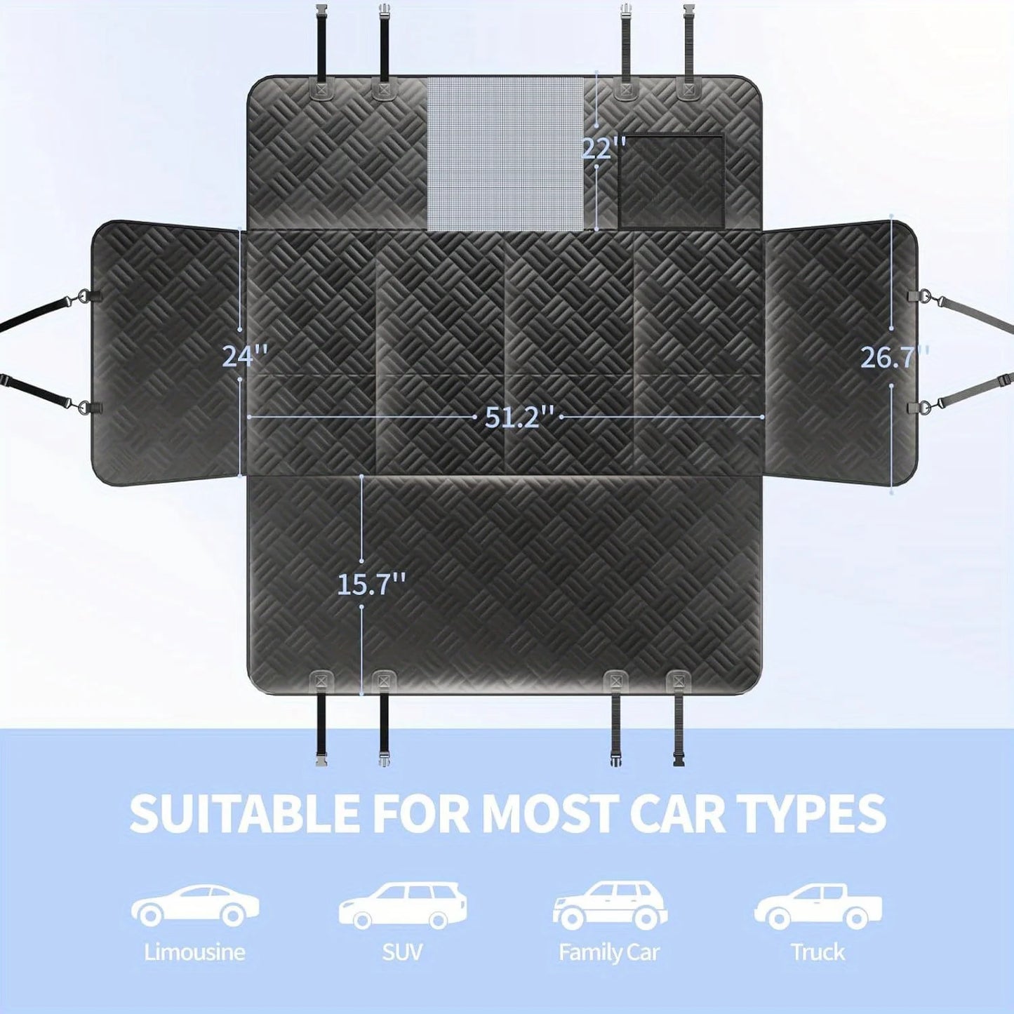 Dog Car Seat Cover, Hard Bottom Back Seat Extender, Holds 400lbs,