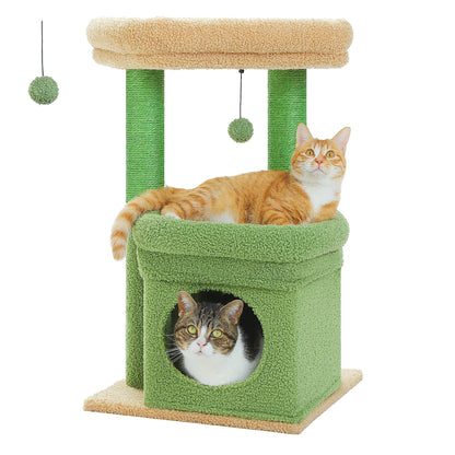 Cozy Condo Cat Tree Tower, Wide Top Perch, Natural Sisal Posts, Playful Pom-Pom